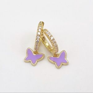 Enamel butterfly Huggie Hoop Earrings